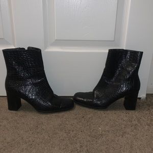 Black crocodile booties
